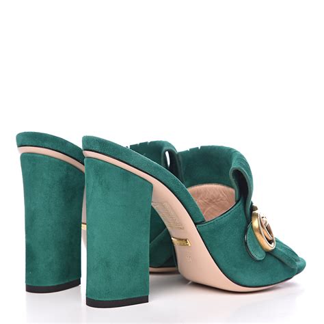 gucci green satin heels|gucci marmont fringe heels.